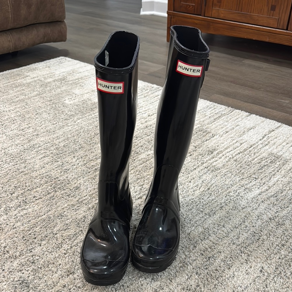 Hunter Glossy Black Tall Boots
